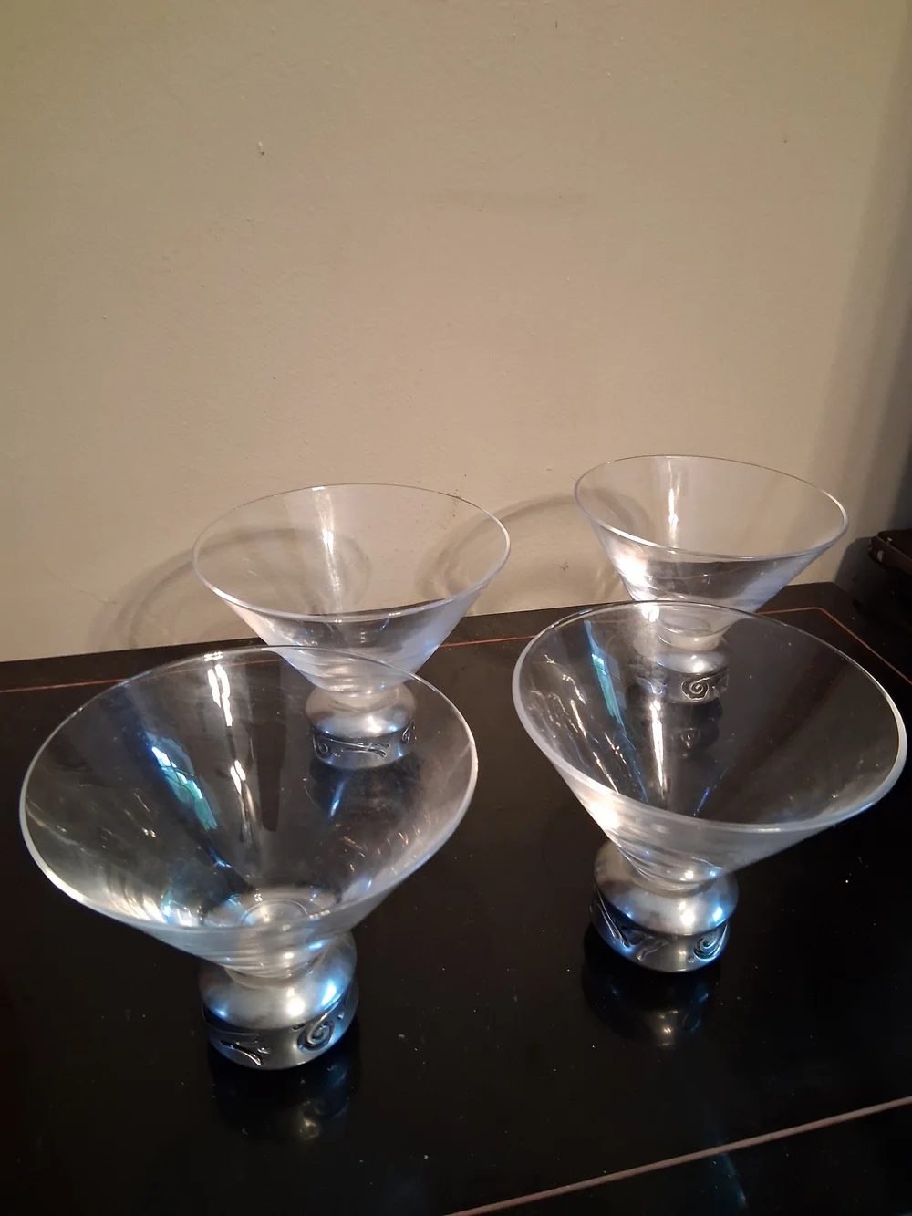 Lenox Clear Glass Martini Coupes with Silver-Tone Decorative Bases (Set of 4)